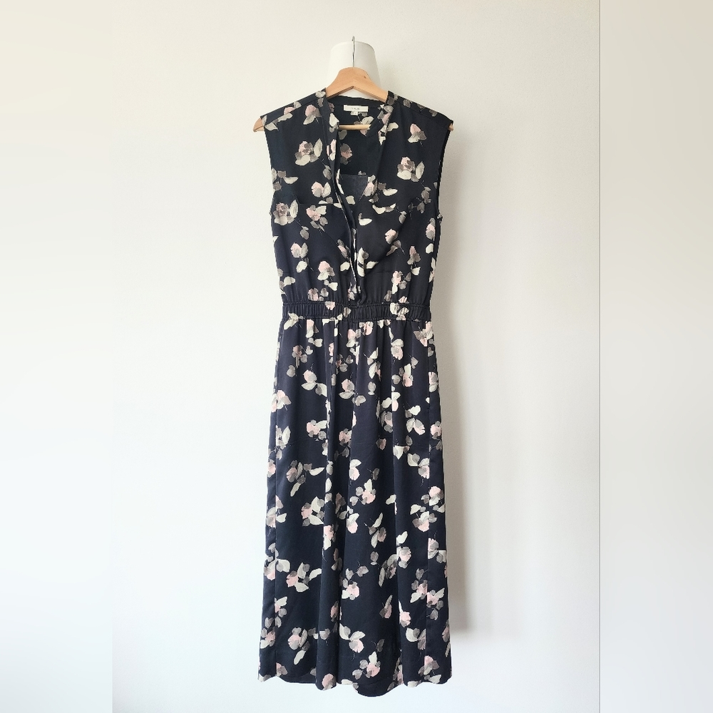 VINCE Watercolor Petal Sleevless Wide Leg Jumpsuit S EUC BLK